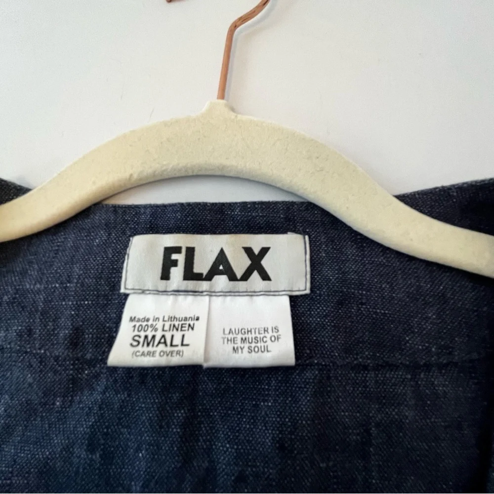 Flax Blue Gray Button 100% Linen Blazer Collarless Design Size Small - Picture 3 of 7